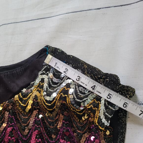 Rio Blouse Size S Vintage Rainbow Sequin Structured Short Sleeve Top Gold Back - Picture 6 of 8